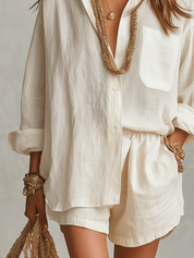 Bohemian Linen Oversized Shirt With Easy Shorts