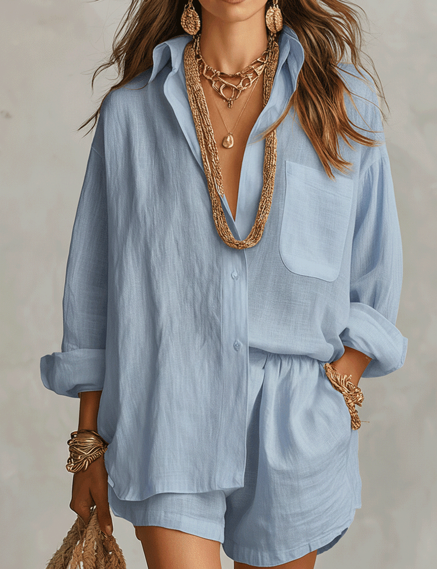 Bohemian Linen Oversized Shirt With Easy Shorts