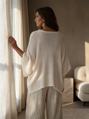 Effortless Neutral Bohemian Pullover Knit Top