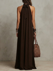 Dark Brown Halter Neck Minimalist Long Dress
