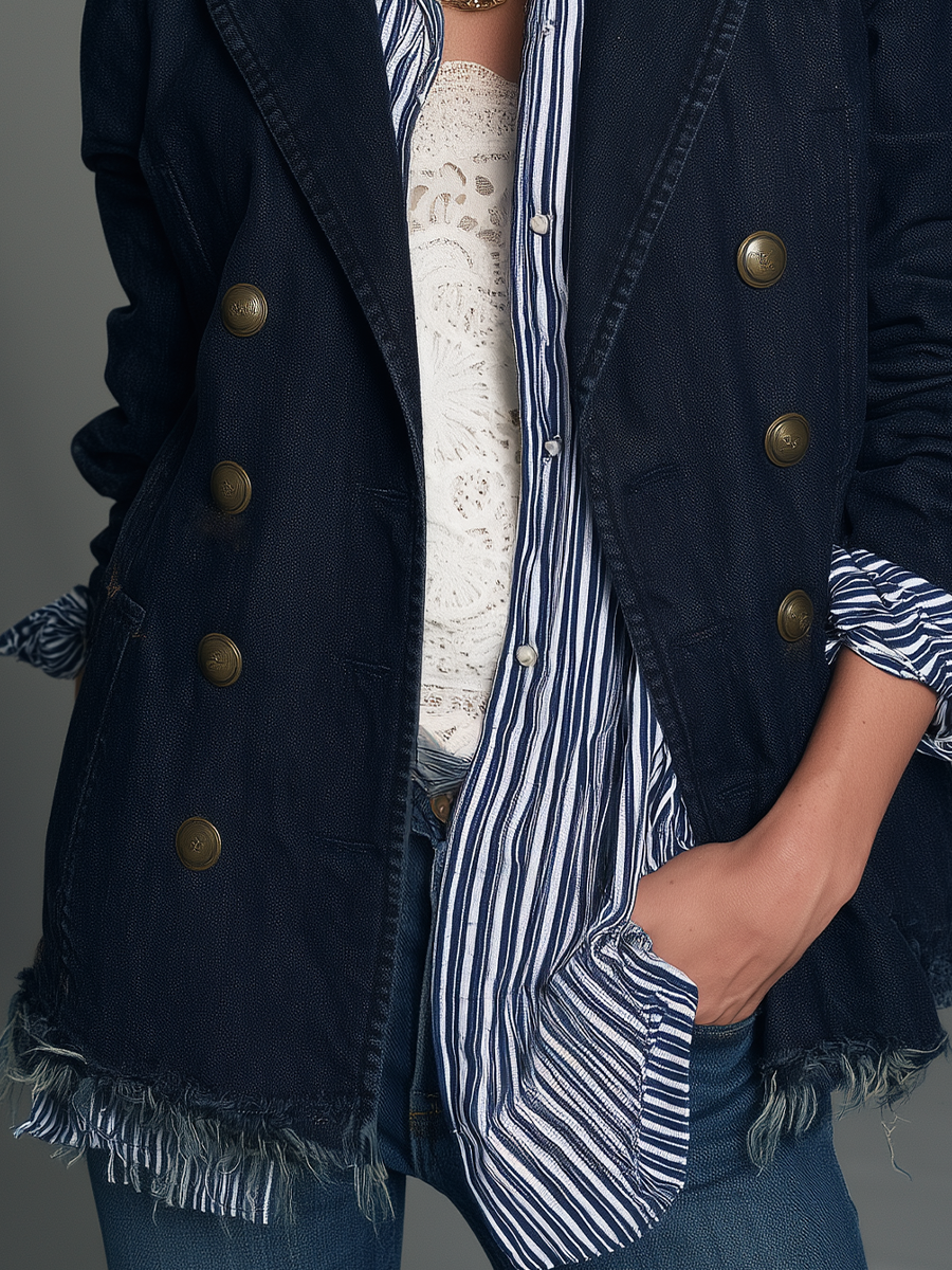 Vintage Nautical Denim Blazer Jacket