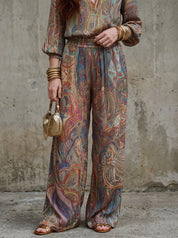 Exquisite paisley print wide leg pantsuit