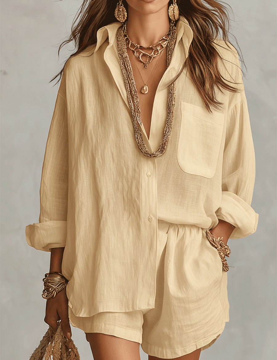 Bohemian Linen Oversized Shirt With Easy Shorts