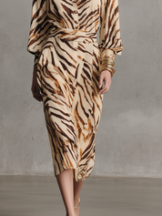 Brown Zebra-print Belted Shirt Dress
