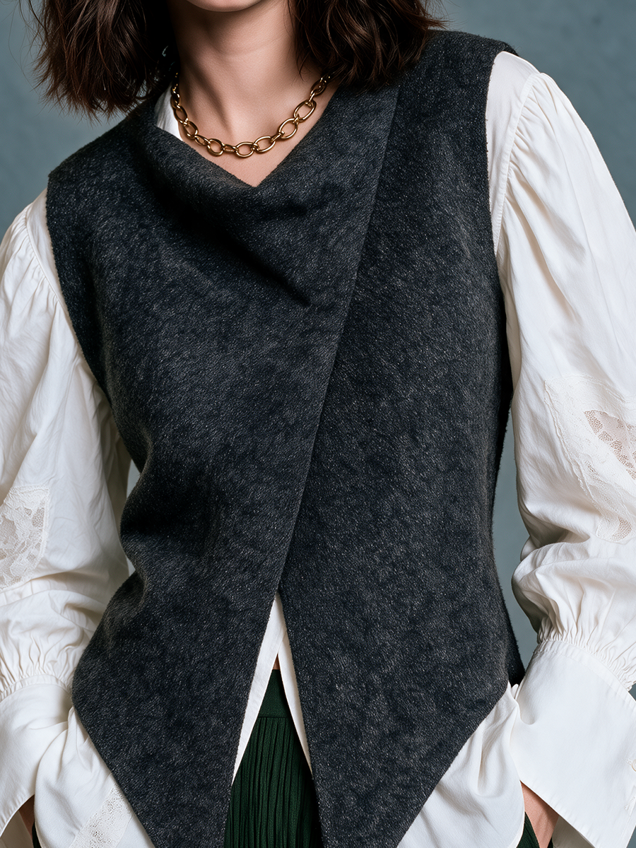 Quiet Luxe Asymmetric Vest & Romantic Blouse Set