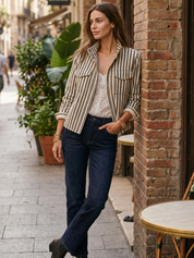 Parisian Utility Striped Zip Front Jacket