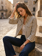 Parisian Utility Striped Zip Front Jacket