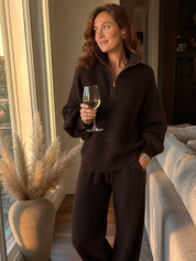 Chocolate Brown Knit Half-Zip Relaxed Pullover Sweater