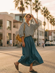 Coastal Chic Cotton Blend Relaxed-Fit Navy Stripe Blouse