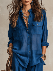 Bohemian Indigo Quiet Ease Button-Down Linen Shirt