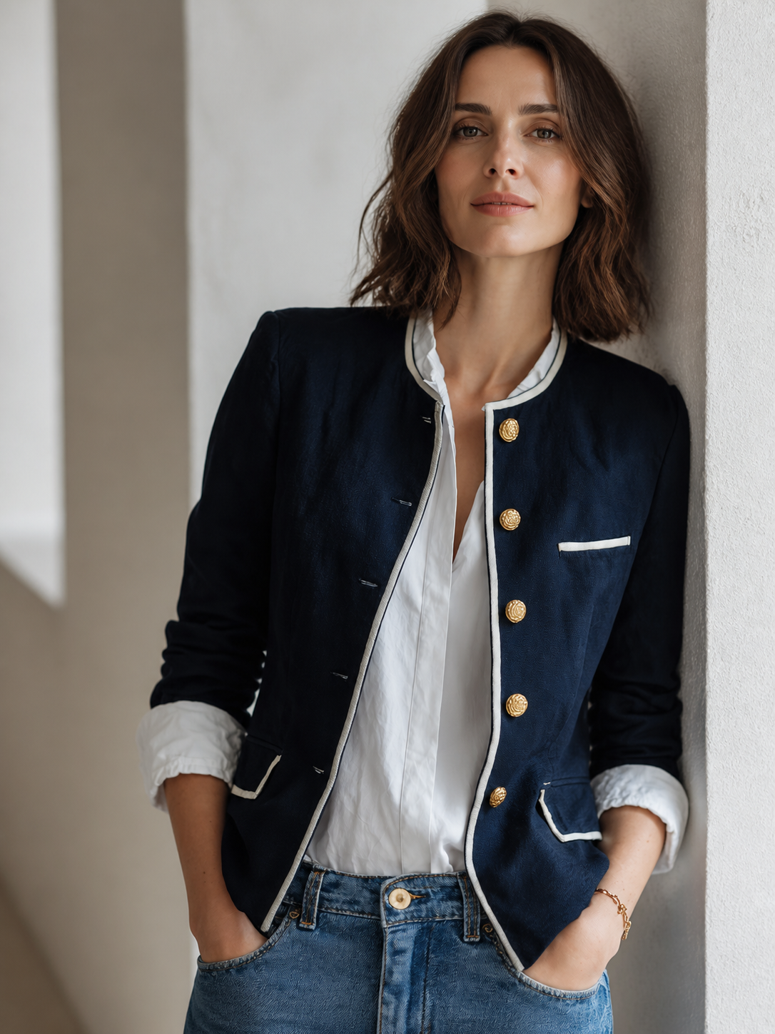 Nautical Chic Contrast Trim Short Jacket Top