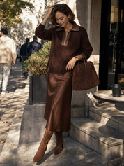 Quiet Luxe Knit Polo Top & Satin Midi Skirt Set