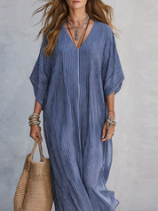 Blue Pinstripe Minimalist Long Dress