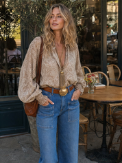 Western Boho Paisley Chiffon Balloon Sleeve Blouse Top
