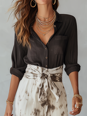 Effortless Button-Down Shirt & Tie-Dye Wide-Leg Skirt Set