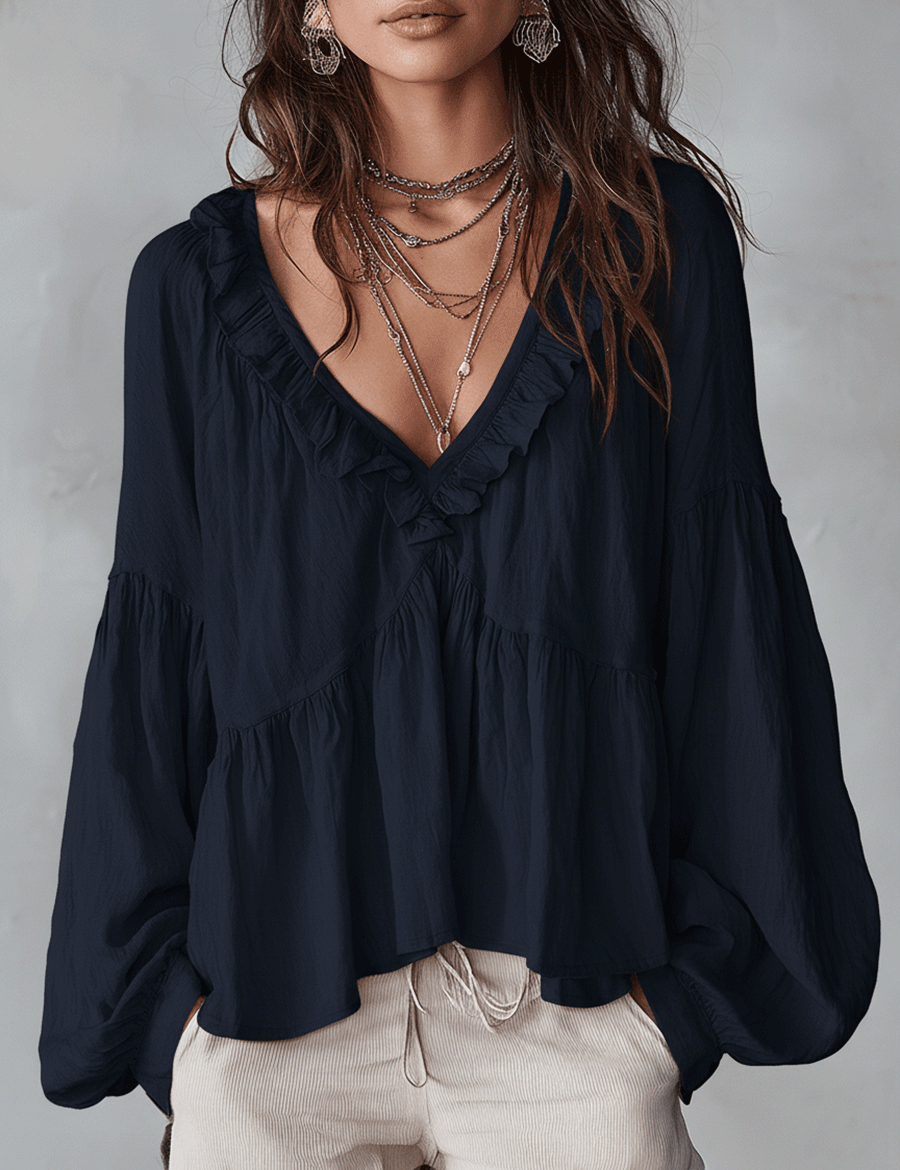 Airy Vintage-Inspired Ruffle Soft Ruffle Bohemian Blouse