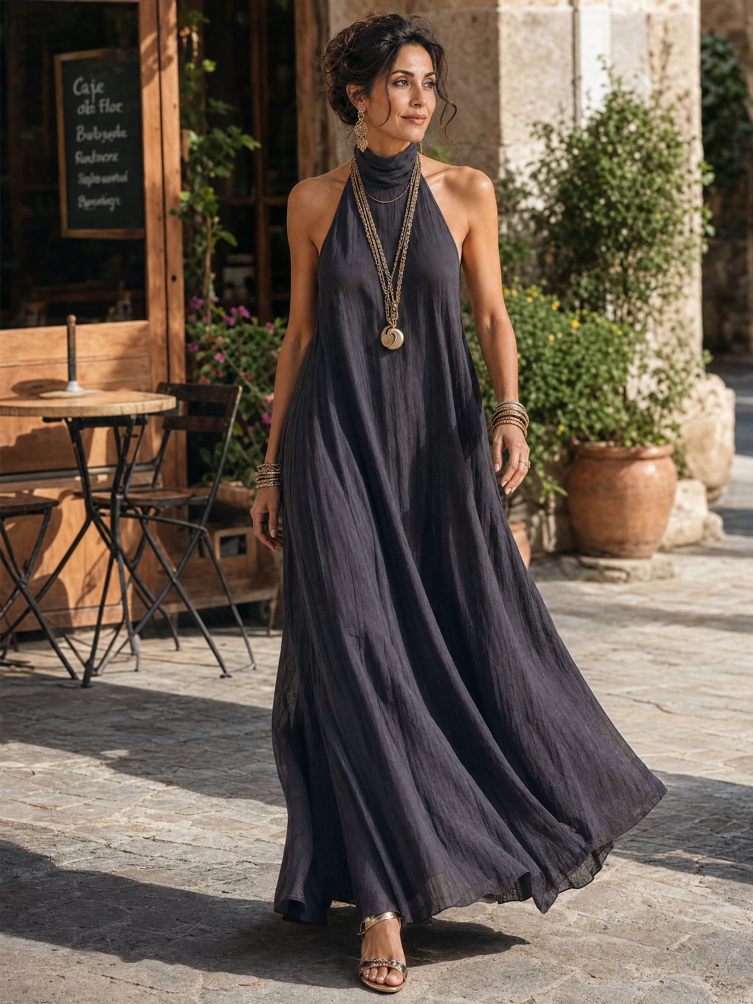 Charcoal Gray Bohemian Style Off The Shoulder Loose Maxi Dress