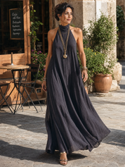 Charcoal Gray Bohemian Style Off The Shoulder Loose Maxi Dress
