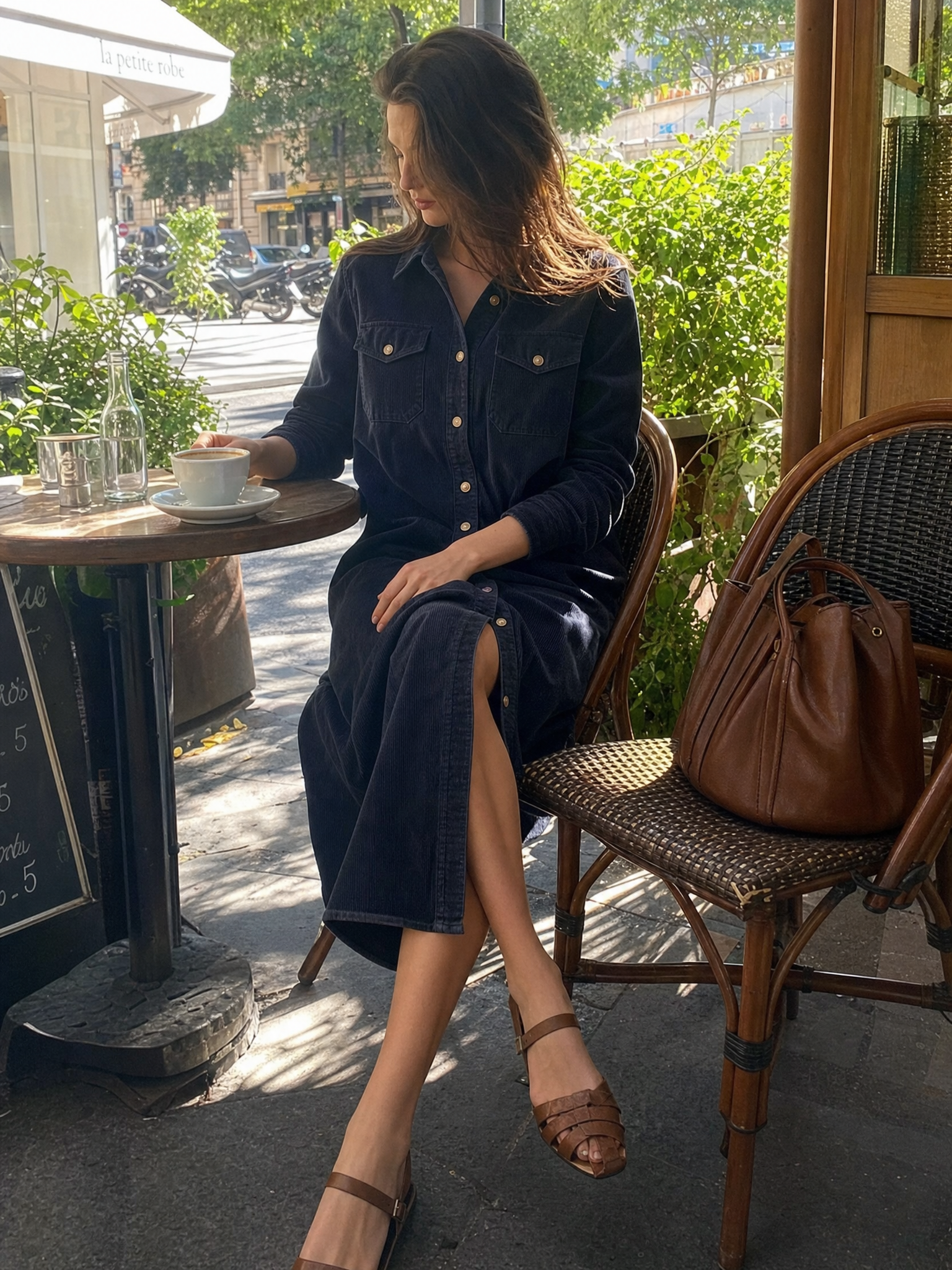 Timeless Navy Corduroy Shirt Midi Dress