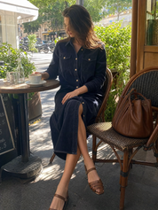 Timeless Navy Corduroy Shirt Midi Dress