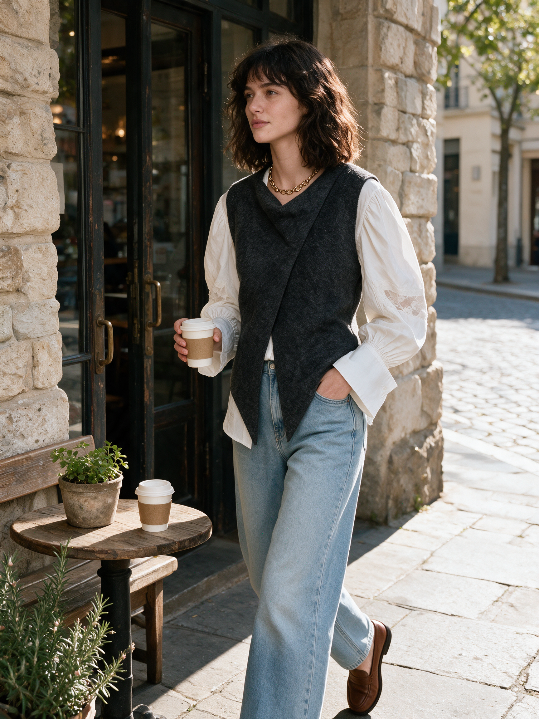 Quiet Luxe Asymmetric Vest & Romantic Blouse Set