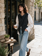 Quiet Luxe Asymmetric Vest & Romantic Blouse Set