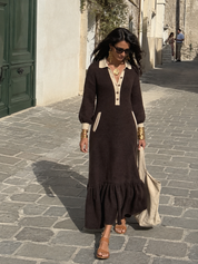 Effortless Resort Contrast Trim Waffle Tiered Maxi Dress