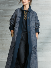 Bohemian Navy Paisley Trim Longline Coat
