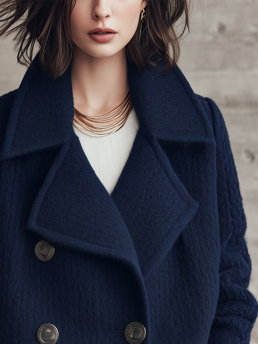Modern Navy Textured Lapel Double-Breasted Jacket