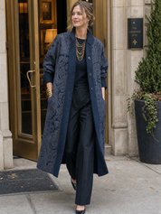 Bohemian Navy Paisley Trim Longline Coat