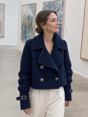 Modern Navy Textured Lapel Double-Breasted Jacket