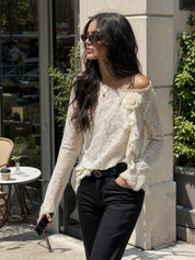 Vintage Boho Floral Appliqué Sheer Lace Top