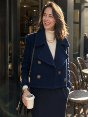 Modern Navy Textured Lapel Double-Breasted Jacket