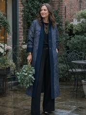 Bohemian Navy Paisley Trim Longline Coat