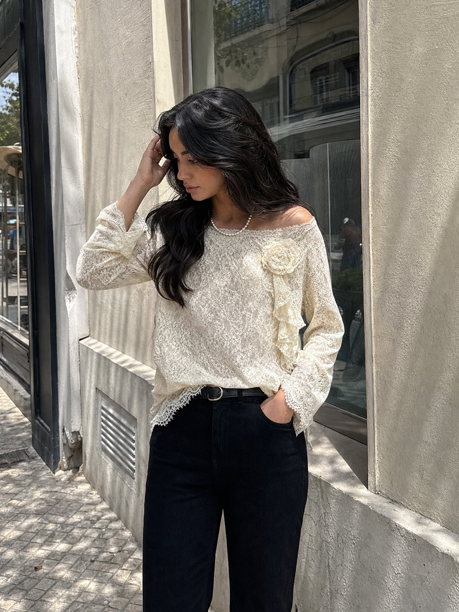 Vintage Boho Floral Appliqué Sheer Lace Top