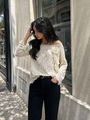 Vintage Boho Floral Appliqué Sheer Lace Top