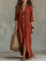 Black Button-Front Bohemian Shirt Maxi Dress