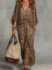 Elevated Leopard Print Twist-Front Maxi Dress