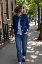 Timeless Navy Textured Gold-Button Jacket
