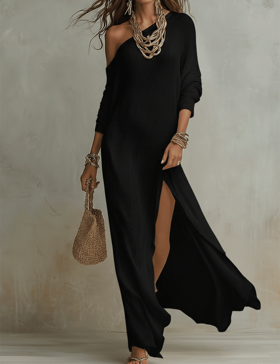 Bohemian One-Shoulder Textured Maxi Dress In Soft Ivory