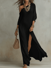 Bohemian One-Shoulder Textured Maxi Dress In Soft Ivory