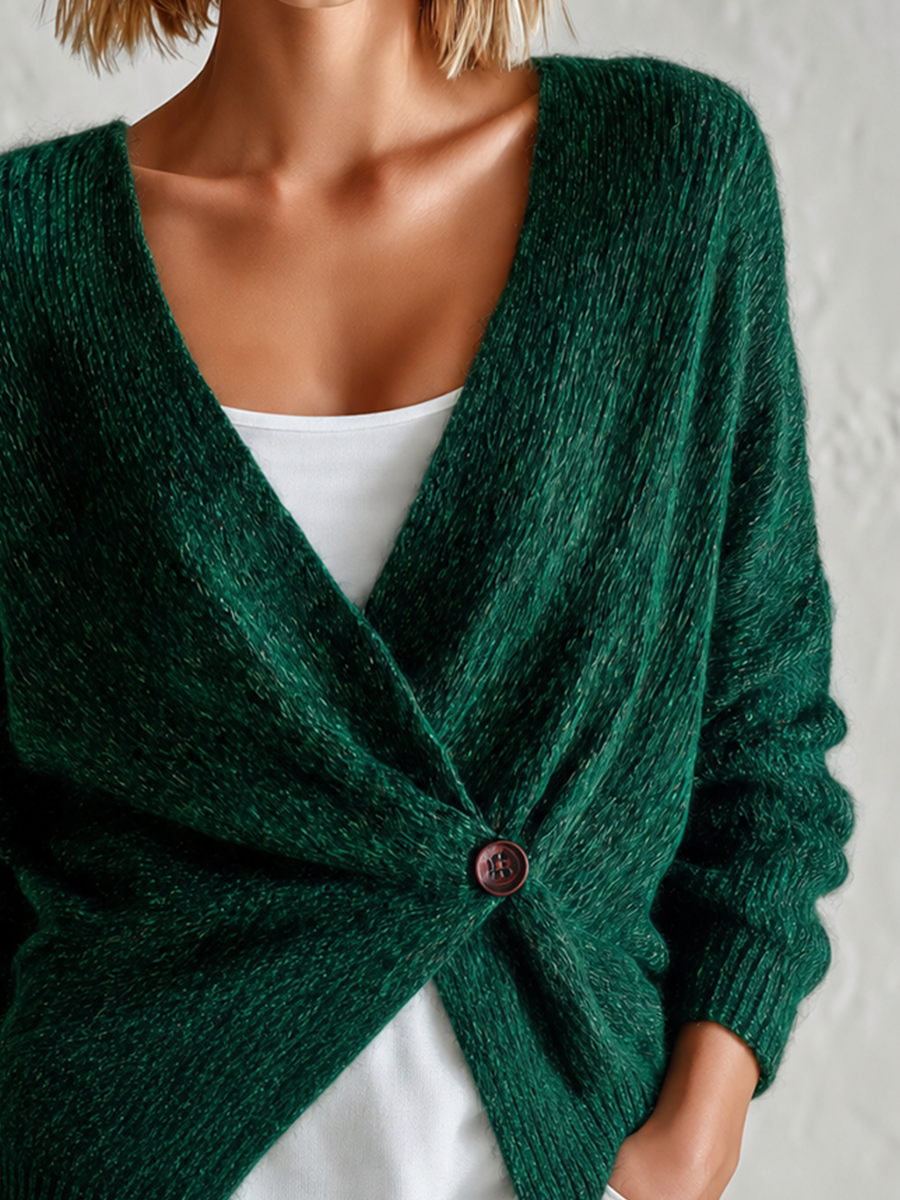 Cozy Luxe Deep Green Button Cardigan Top