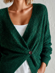 Cozy Luxe Deep Green Button Cardigan Top