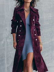 Vintage Burgundy Suede Double Breasted Long Trench Coat