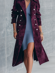 Vintage Burgundy Suede Double Breasted Long Trench Coat