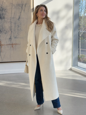 Elegant Ivory Oversized Lapel Maxi Coat