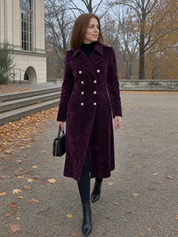 Vintage Burgundy Suede Double Breasted Long Trench Coat