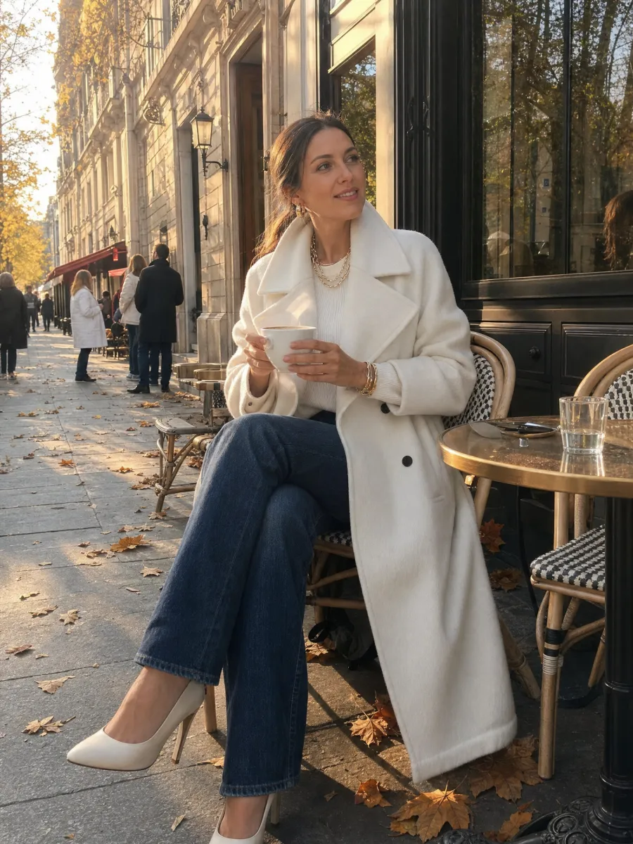 Elegant Ivory Oversized Lapel Maxi Coat
