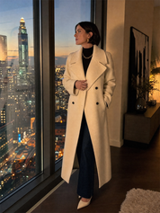 Elegant Ivory Oversized Lapel Maxi Coat