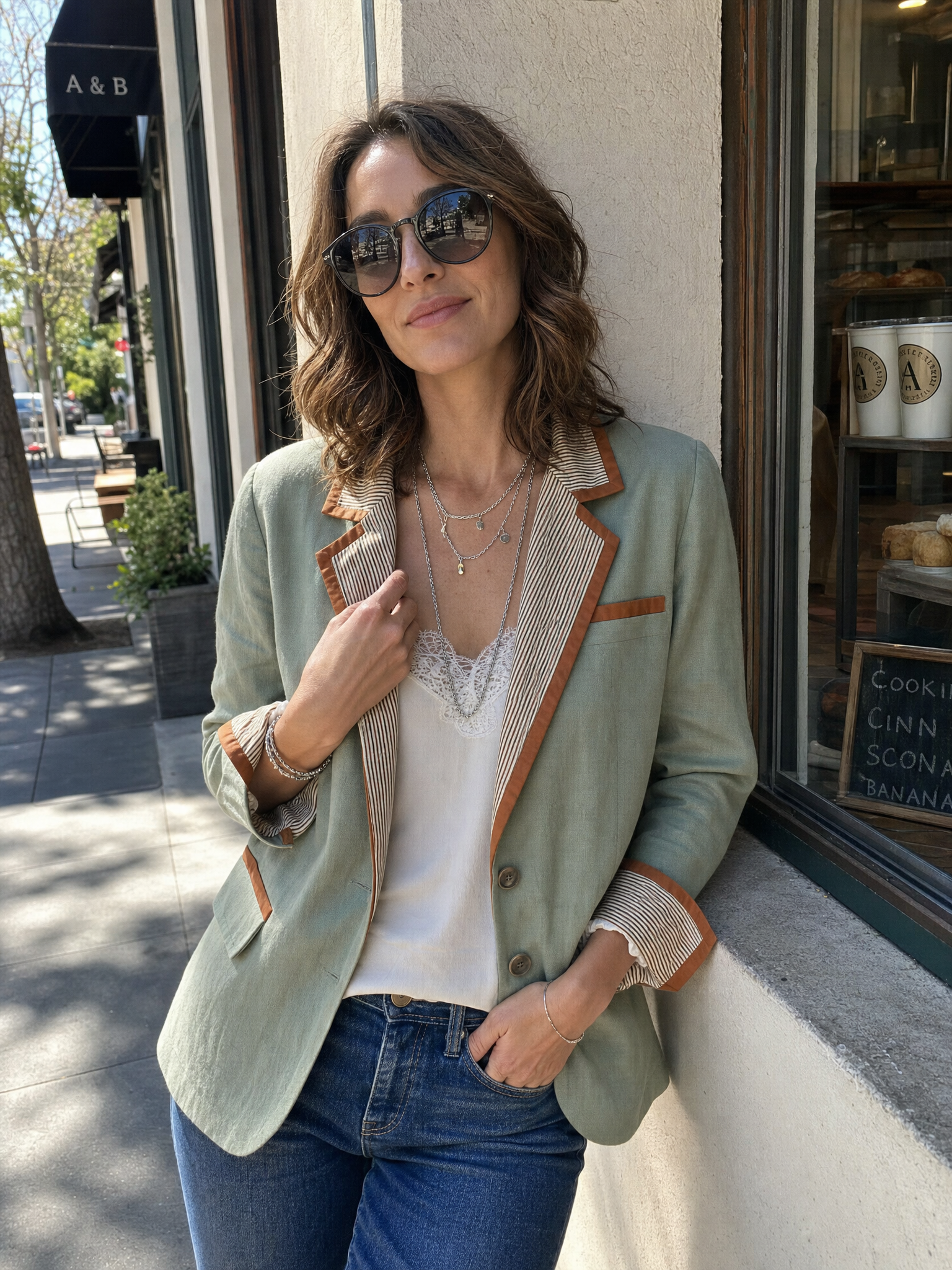 Effortless Chic Sage Green Tailored Jacket